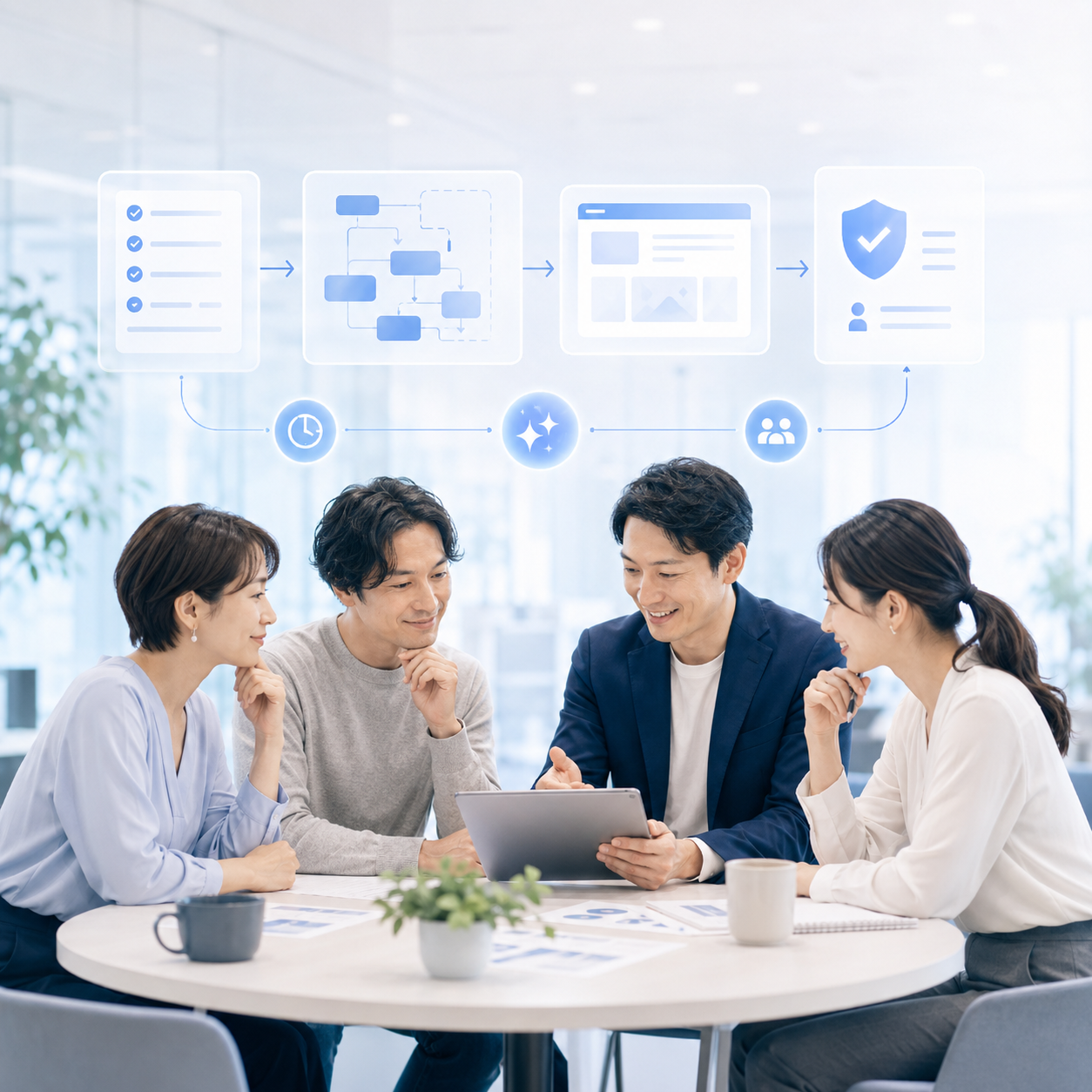 AI活用ポイント診断の流れを説明しているイメージ