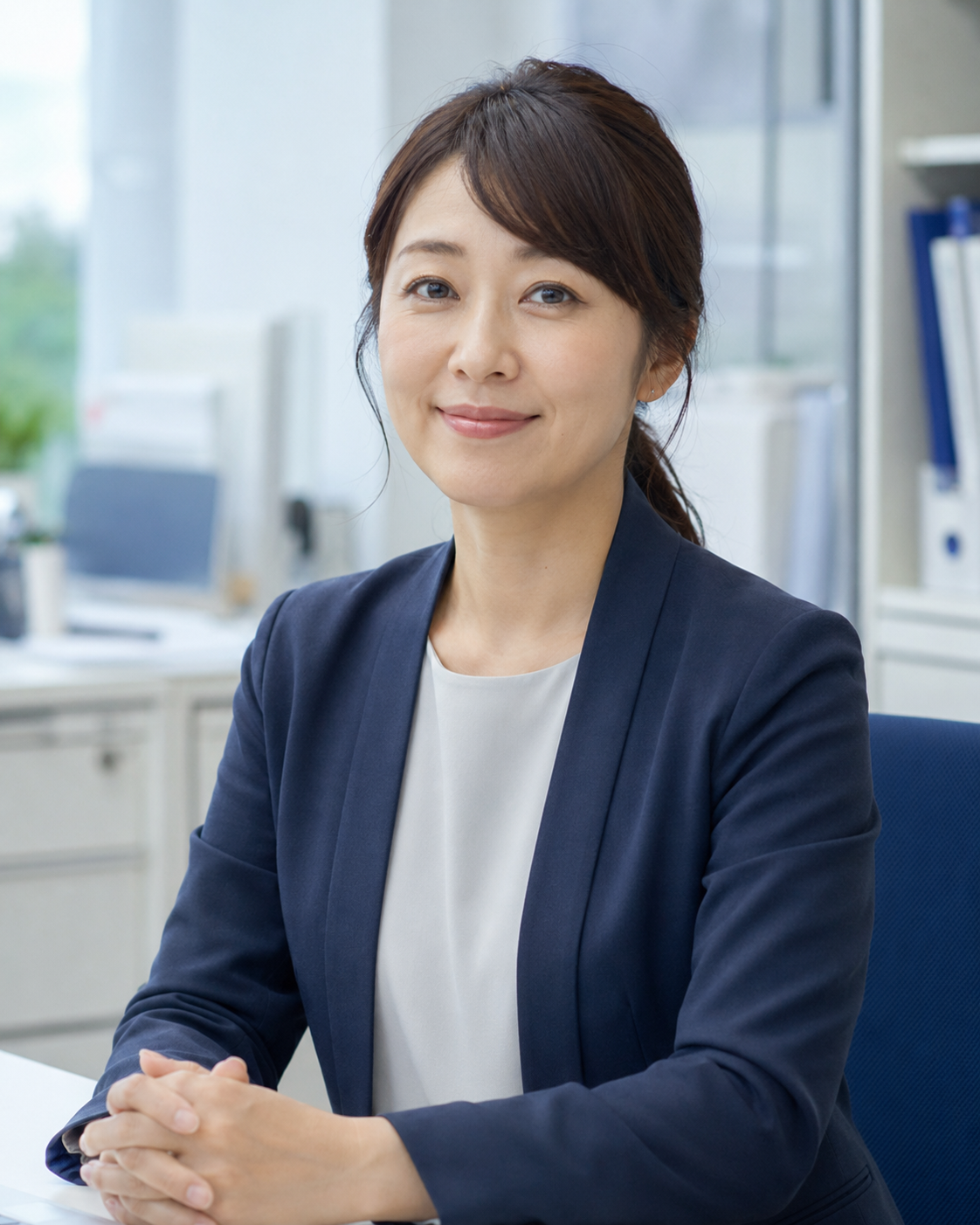 導入企業の声として掲載する女性管理担当のイメージ