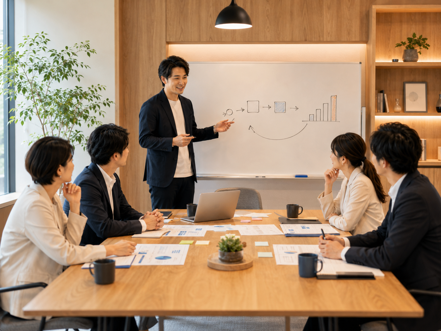 小さく始めて成果を確認する営業施策を説明しているイメージ