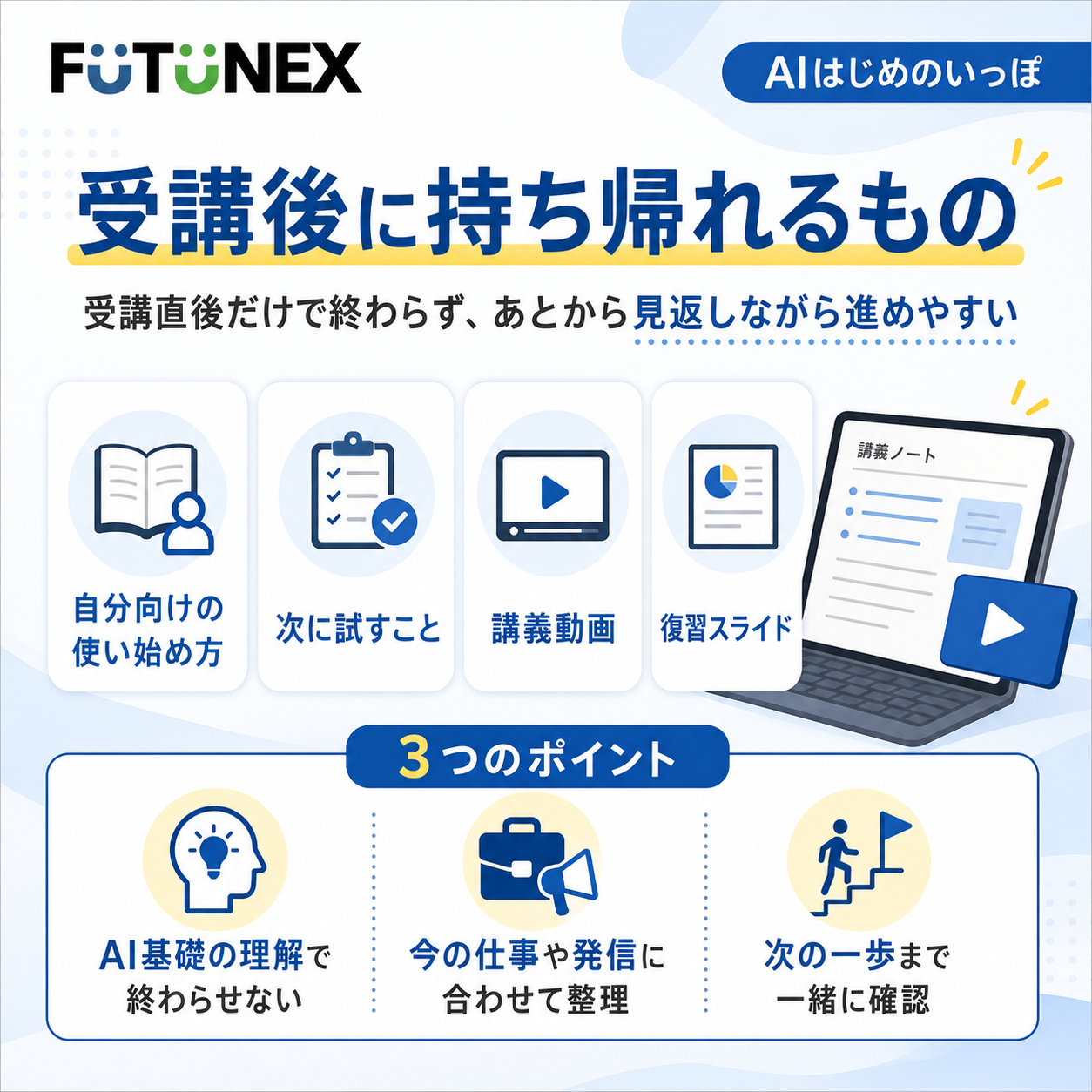 AIはじめのいっぽ受講後に持ち帰れるものを説明する画像