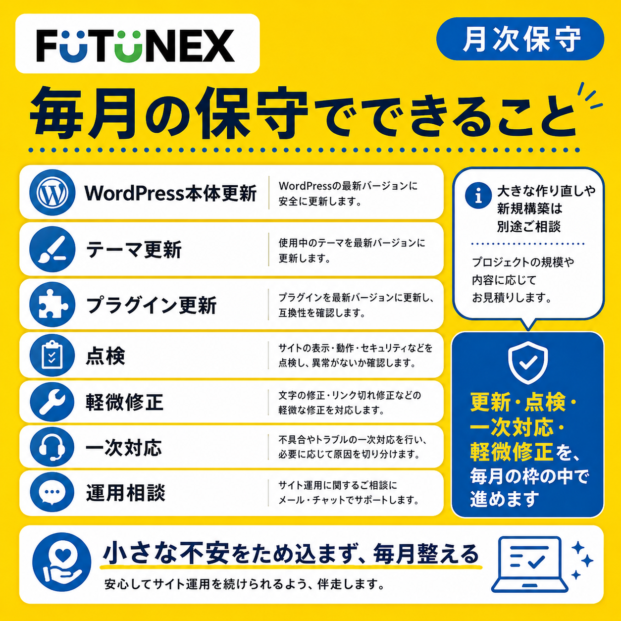月次保守で対応できる悩みを説明する画像