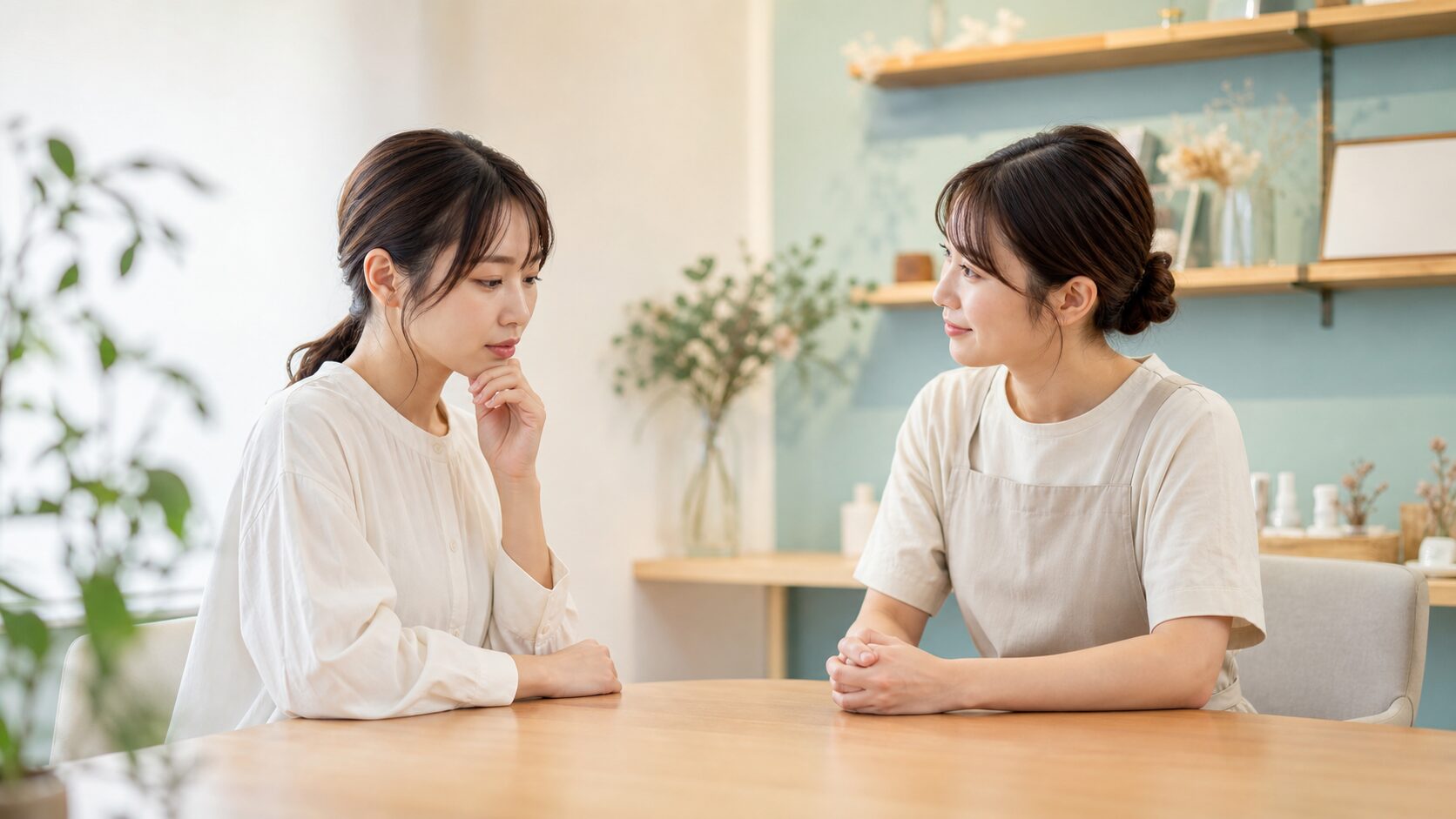 申込み前に不安を抱えるお客さんの話を、担当者が落ち着いて受け止める説明画像