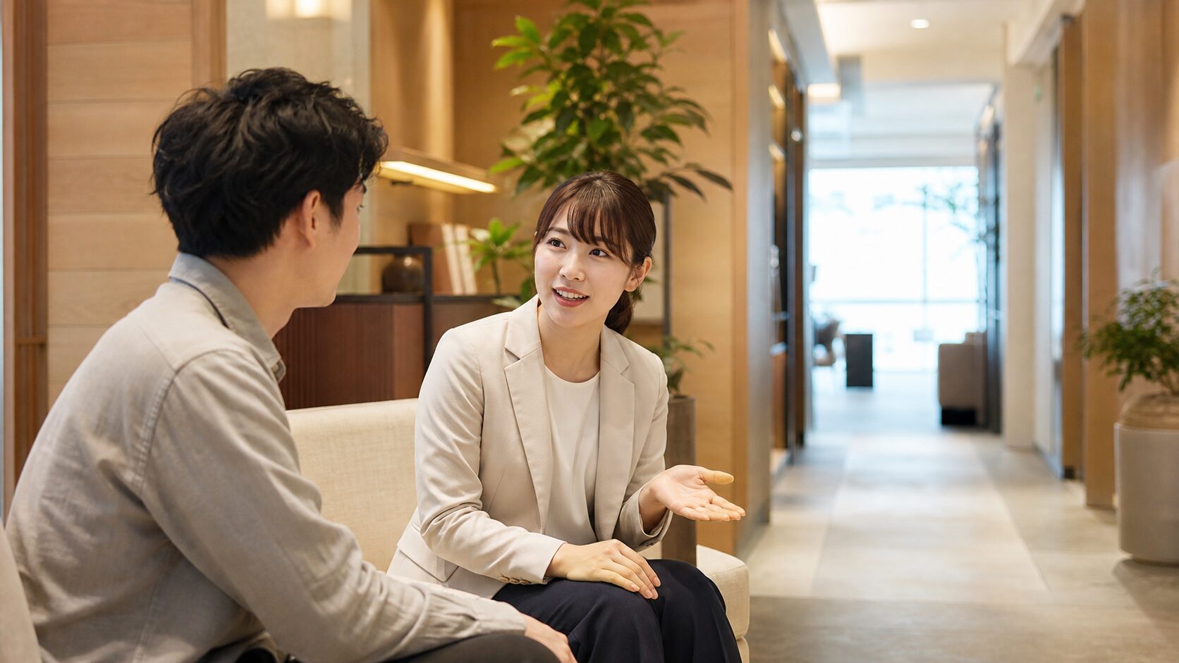 申込み前に必要な情報と次の行動を相談しながら確認するお客さんの説明画像
