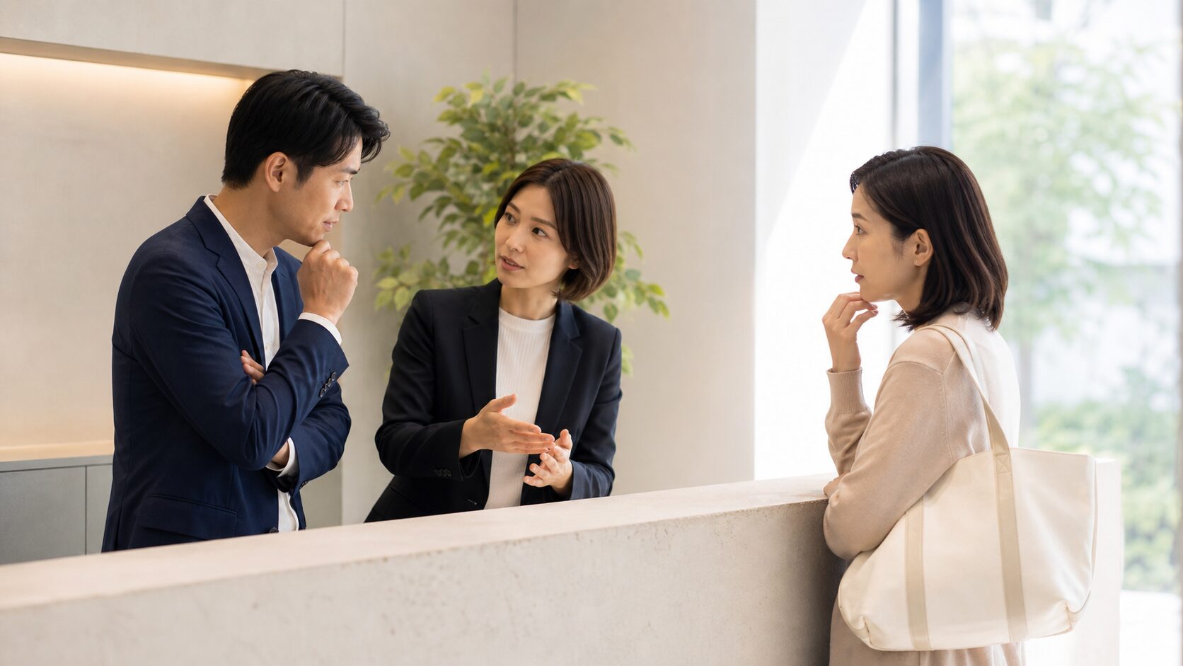 問い合わせが届かない状況を、担当者同士で安全に切り分ける場面の説明画像