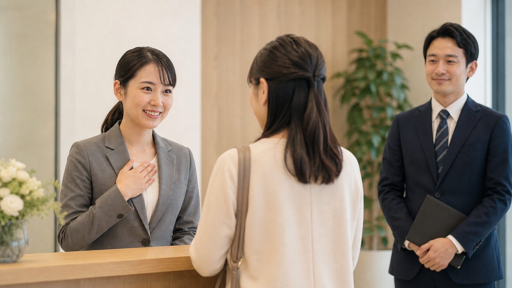 問い合わせや申込み前に、お客さんが安心して進める状態を受付で確認する説明画像